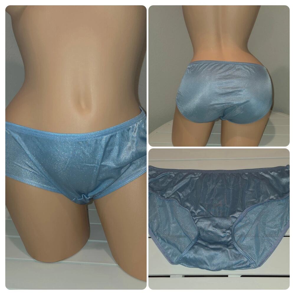 Shadowline 11032 Bikini Panty Shiny Nylon Full Cut Silky Mist Blue